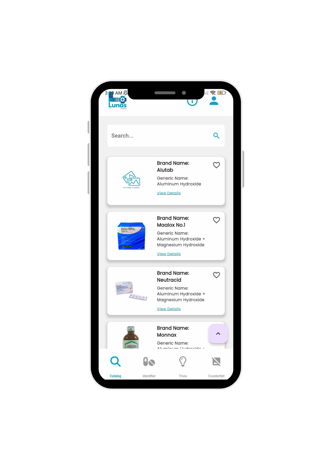 Lunas Talaan catalog screen